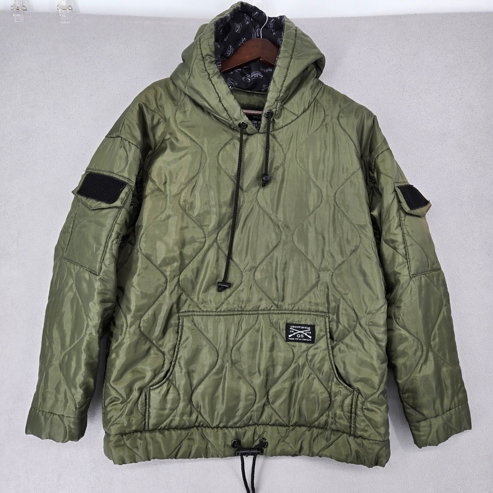 Grunt Style Mens M Quilted Pullover Hoodie Olive Green Tactical Utility Hooded